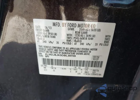 2013 Lincoln Mkx from USA, damaged, VIN 2LMDJ8JK5DBL39709